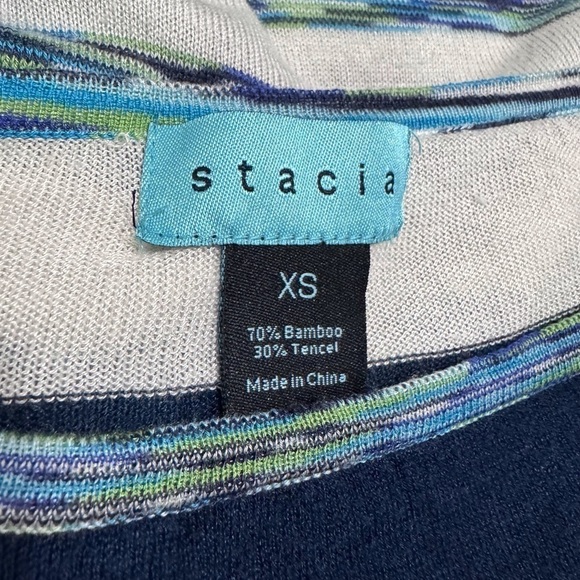 Stacia Striped Bamboo Tencel Top Blue White Size XSMALL 3/4 Sleeves - Picture 2 of 9